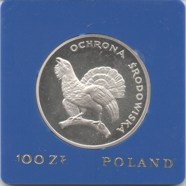 Polen 100 Zlotych 1980 - Auerhahn - Silber PP in Originalkapsel