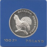 Polen 100 Zlotych 1980 - Auerhahn - Silber PP in Originalkapsel