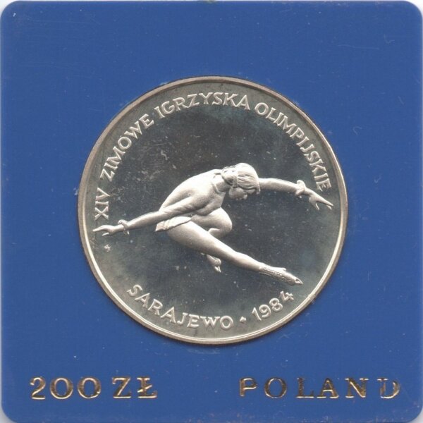 Polen 200 Zlotych 1984 - XIV. Olympische Winterspiele 1984 in Sarajevo - Silber PP in Originalkapsel
