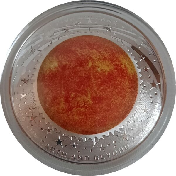 Australien 5 Dollars 2019 -  Die Erde und mehr "Die Sonne" - 1 oz Silber PP gewölbt