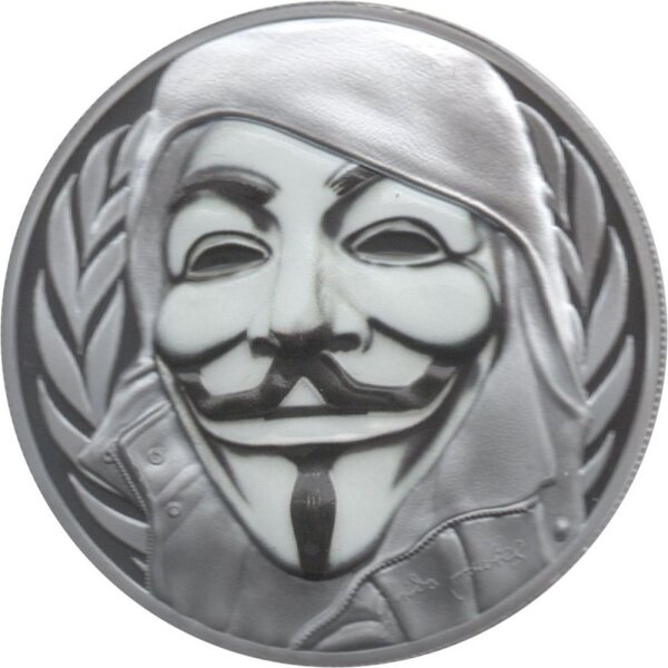 Cook Islands 5 Dollars 2016 - Guy Fawkes Maske - 1 oz Silber Black PP