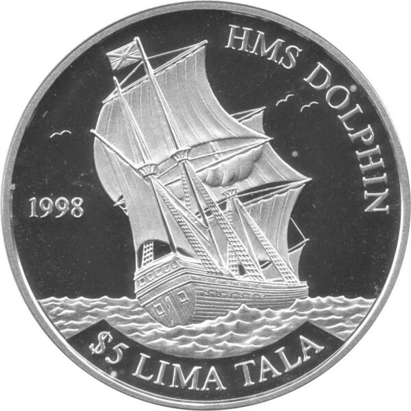 Tokelau 5 Dollar 1998 - Segelschiff HMS Dolphin - Silber PP