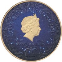 Tokelau 5 Dollar 2021 - Sternzeichen "Skorpion" - 1 oz Silber coloriert und teilvergoldet