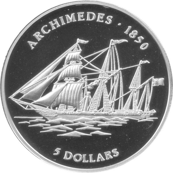 Cook Islands 5 Dollars 1999 - Segelschiff Archimedes - Silber PP
