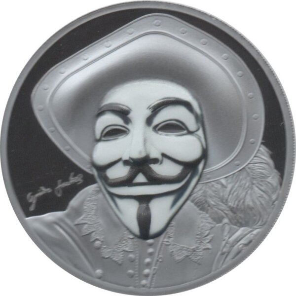 Cook Islands 5 Dollars 2017 - Guy Fawkes Maske - 1 oz Silber Black PP