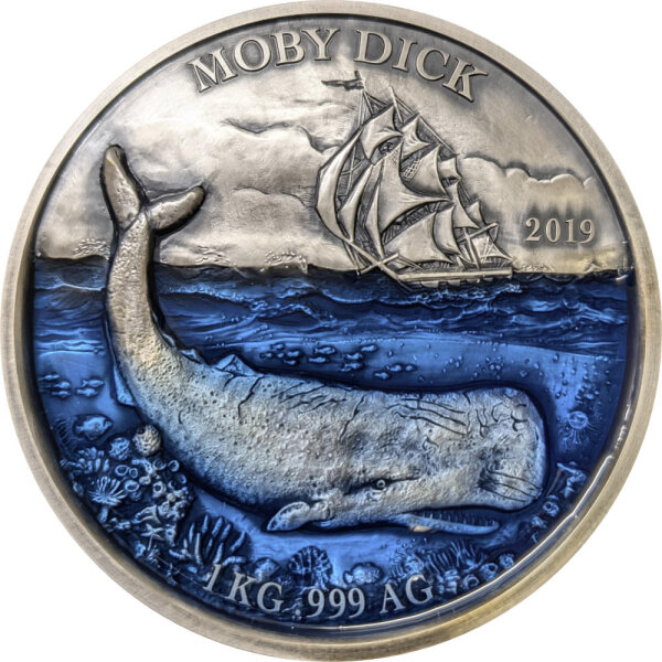 Benin Moby Dick 2019 1000 Gramm Silber - Antik Finish & Glas-Emaille-Technik