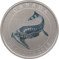 Kanada 25 Cents 2013 - Dinosaurier "Tylosaurus pembinensis" - Ku-Ni  teilcoloriert