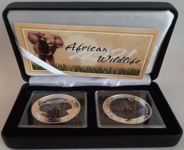 Somalia Elefant 2021 "Day and Night Edition" 2x 1 oz Silber teilcoloriert