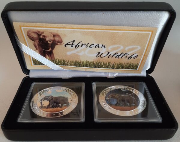 Somalia Elefant 2022 "Day and Night Edition" 2x 1 oz Silber teilcoloriert