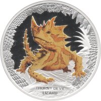 Tuvalu 1 Dollar 2014 - Australiens merkwürdige Reptilien "Dornige Teufelseidechse" - 1 oz Silber PP teilcoloriert