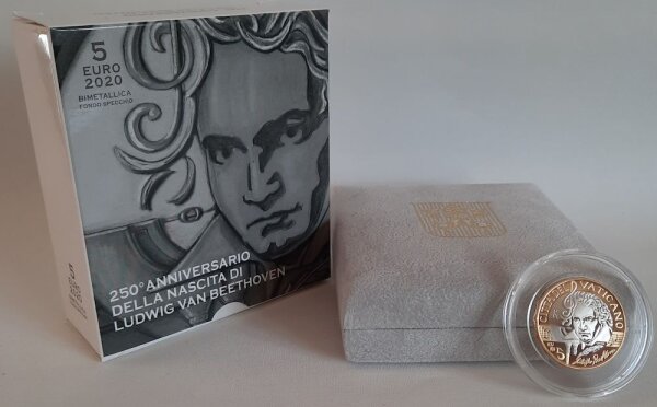 Vatikan 5 Euro 2020 - 250. Geburtstag von Ludwig van Beethoven - BiMetall PP