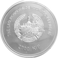 Laos 2.000 Kip 2013 Lunar "Jahr der Schlange" - 2 oz Silber PP