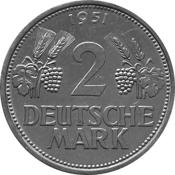 J.386 Deutschland 2 Deutsche Mark 1951 F Trauben und Ähren