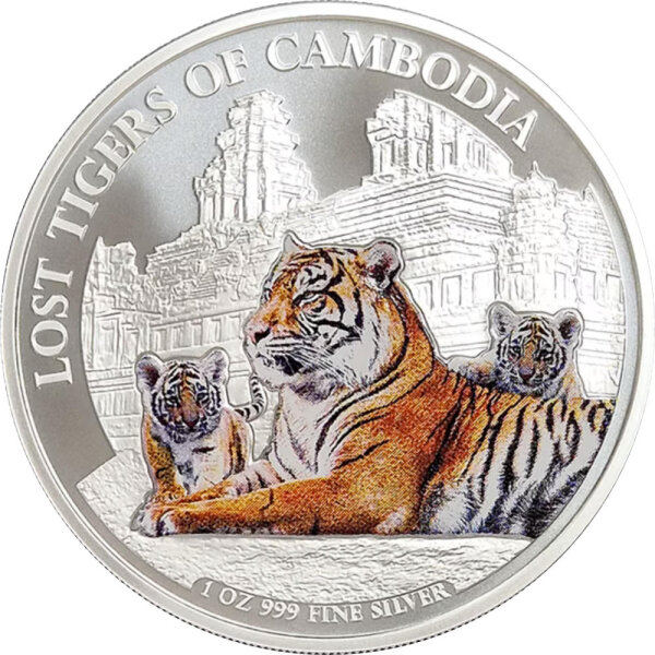 Cambodia Lost Tigers of Cambodia 4. Ausgabe 2025 1 oz Silber - Coloriert