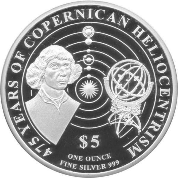 Solomon Islands 5 Dollars 2018 - 475 Jahre Kopernikus "Heliozentrische Weltbild" - Silber 1 oz PP
