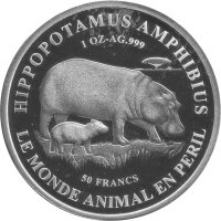 Burundi 50 Francs 2018 - Nilpferd - 1 oz Silber PP