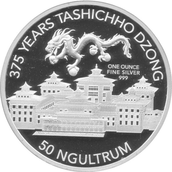 Bhutan 50 Ngultrum 2016 - 375 Jahre Kloster Tashichho Dzong - 1 oz Silber PP