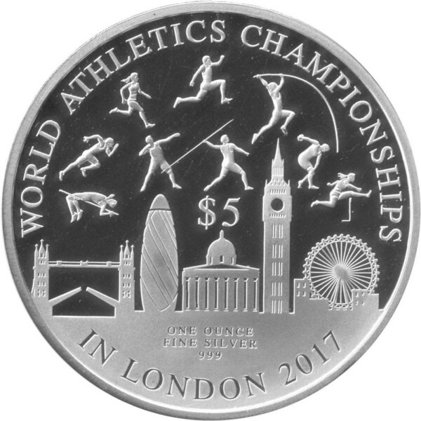 Solomon Islands 5 Dollars 2017 - Leichtathletik WM 2017 in London - Silber 1 oz PP