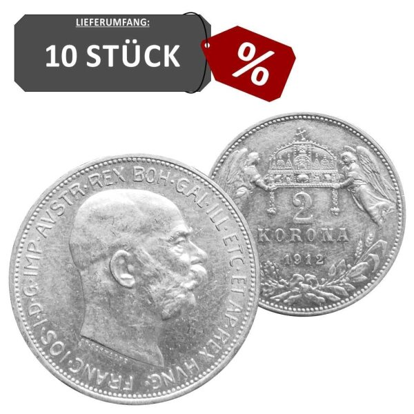 Österreich / Ungarn 10 Stück 2 Kronen 1912 - 1914 Franz Joseph I