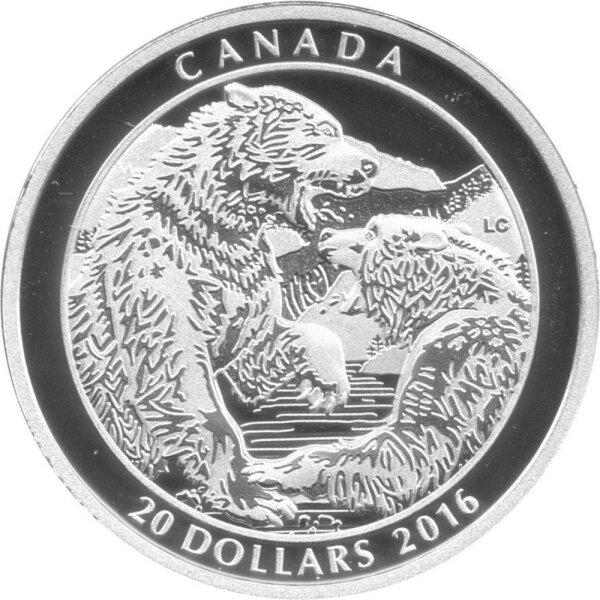 Kanada 20 Dollars 2016 - Grizzlybären - Silber PP