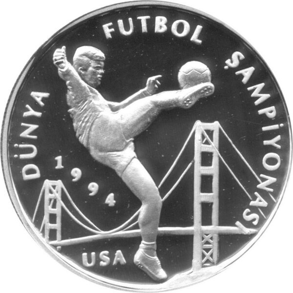 Türkei 50.000 Lira 1993 - XV. Fußball WM 1994 in USA - Silber PP