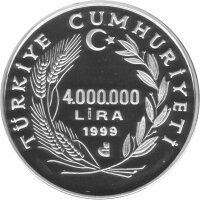 Türkei 4.000.000 Lira 1999 - Segelschiff Fethiye - Silber PP