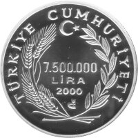 Türkei 7.500.000 Lira 2000 - XI. UEFA Fußball-EM 2000 in Belgien und Niederlande - Silber PP