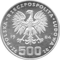 Polen 500 Zlotych 1984 - Höckerschwan mit Jungen - Silber PP