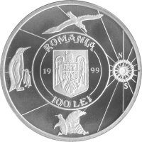 Rumänien 100 Lei 1999 - 100 Jahre Antarktis-Expedition des Schiffes Belgica - Silber PP