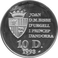 Andorra 10 Diners 1993 - XV. Fußball WM 1994 in den USA - Silber PP