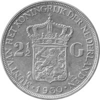 Niederlande 2,5 Gulden 1930 - Königin Wilhelmina - Silber