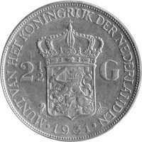Niederlande 2,5 Gulden 1931 - Königin Wilhelmina - Silber