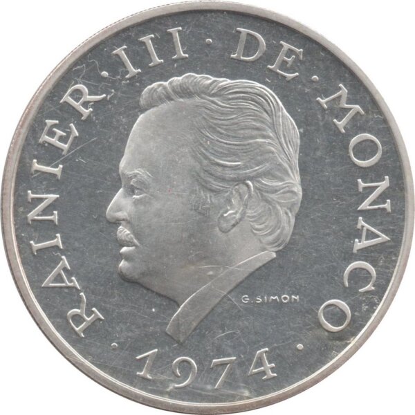 Monaco 100 Francs 1974 - 25. Regierungsjubiläum von Fürst Rainier III. - Silber