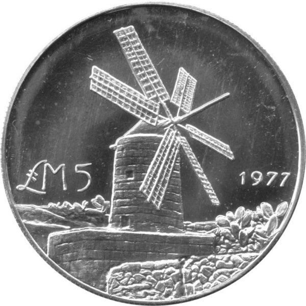 Malta 5 Lira 1977 - Windmühle von Xarolla - Silber