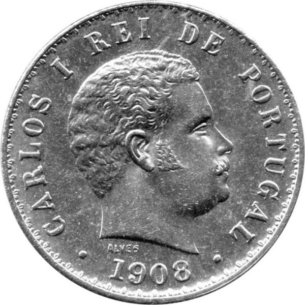 Portugal 500 Reis 1908 - Carlos I. - Silber
