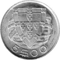 Portugal 5 Escudos 1951 - Umlaufmünze - Silber