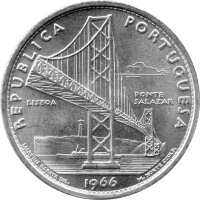 Portugal 20 Escudos 1966 - Salazar-Brücke - Silber