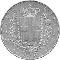 Italien 5 Lire 1873 - König Vittorio Emanuele II. - Silber