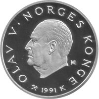 Norwegen 50 Kroner 1991 - Olav V. XVII. Olympische Winterspiele 1994 in Lillehammer - Silber PP
