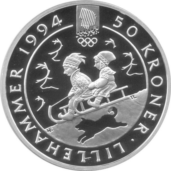 Norwegen 50 Kroner 1992 - Harard V. XVII. Olympische Winterspiele 1994 in Lillehammer - Silber PP