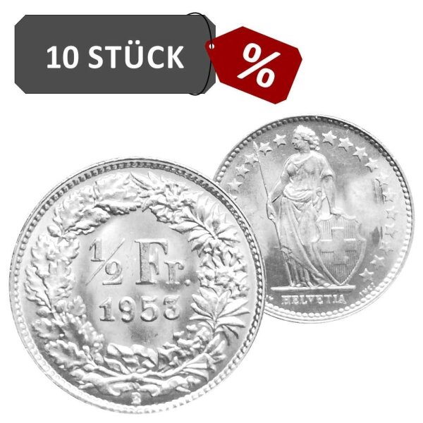 Schweiz 1/2 Franken 1875 - 1967 10 Stück 835/1000 Silber