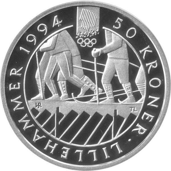 Norwegen 50 Kroner 1993 - Harard V. XVII. Olympische Winterspiele 1994 in Lillehammer - Silber PP