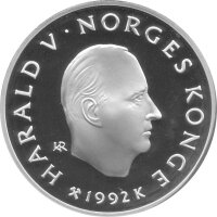 Norwegen 100 Kroner 1992 - Harald V. XVII. Olympische Winterspiele 1994 in Lillehammer - Silber PP