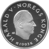 Norwegen 100 Kroner 1993 - Harald V. XVII. Olympische Winterspiele 1994 in Lillehammer - Silber PP