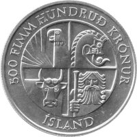 Island 500 Kronen 1974 - 1100 Jahre erste Besiedlung Islands - Silber