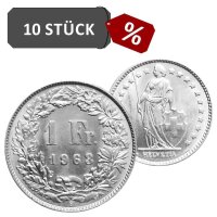 Schweiz 1 Franken 1875 - 1967 10 Stück 835/1000 Silber