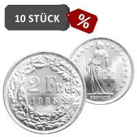 Schweiz 2 Franken 1874 - 1967 10 Stück 835/1000 Silber