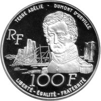 Frankreich 100 Francs 1992 - 150. Jahrestag von Jules Dumont dUrville "Seelöwen" - Silber PP