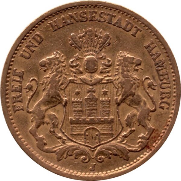 J.211 Hamburg 10 Mark 1890-1913 - Stadtwappen - Gold -vz