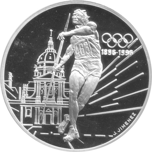 Frankreich 100 Francs 1994 - 100 Jahre Olympische Sommerspiele der Neuzeit "Speerwurf" - Silber PP